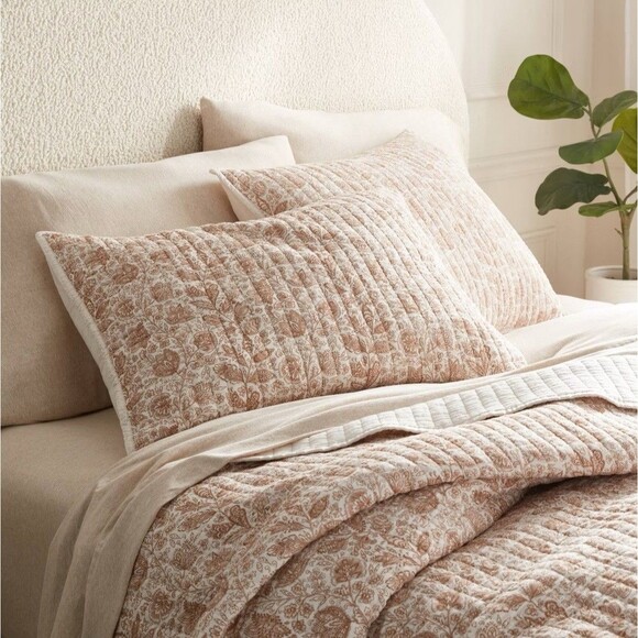 Printed Voile Tonal Floral Quilt Sham - Threshold - Standard Ivory/Camel NEW - Picture 3 of 6